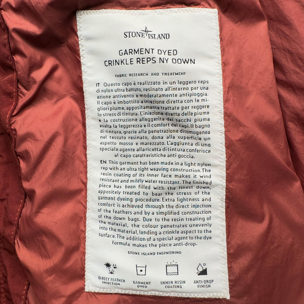 A/W 21 Stone Island Crinkle Reps R NY Down Gilet - Rust