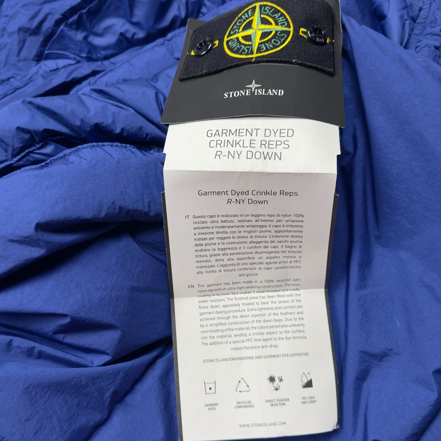 A/W 23 Stone Island Crinkle Reps R NY Down Gilet - Electric Blue