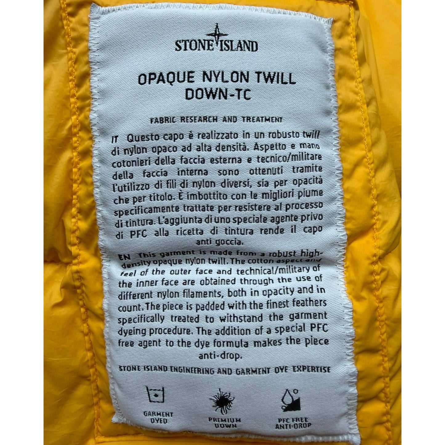 A/W 22 Stone Island Opaque Nylon Twill Down-TC Balaclava Puffer Jacket - Yellow