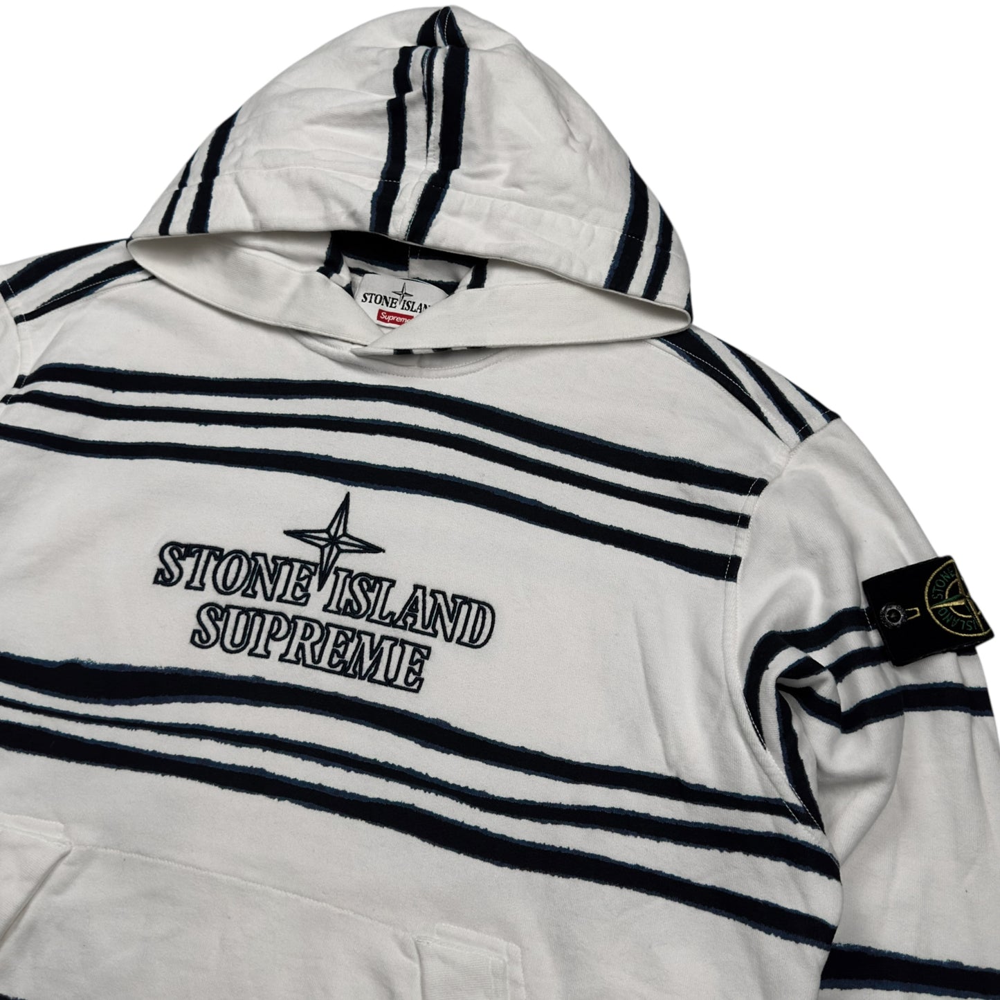 A/W 20 Stone Island X Supreme Striped Hoodie - White