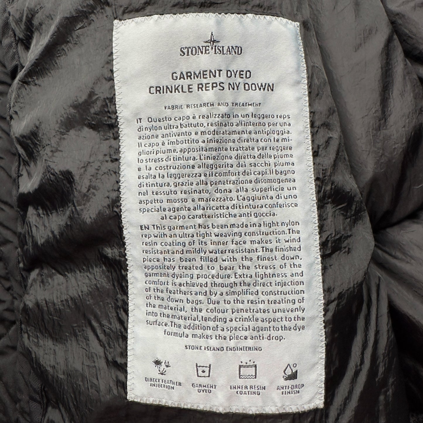 A/W 18 Stone Island Crinkle Reps NY Down Puffer Jacket - Black