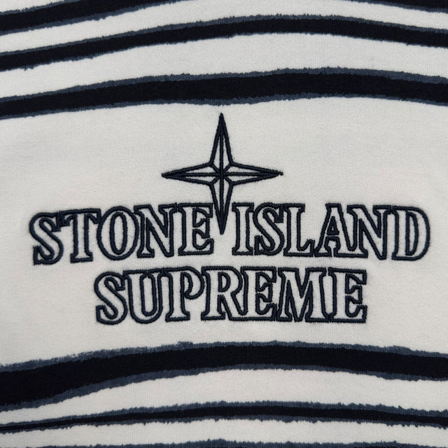 A/W 20 Stone Island X Supreme Striped Hoodie - White