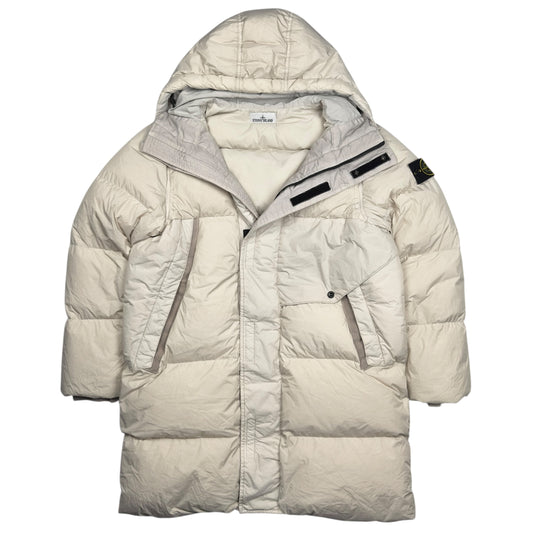 A/W 23 Stone Island Crinkle Reps NY Down Long Puffer Jacket - Cream