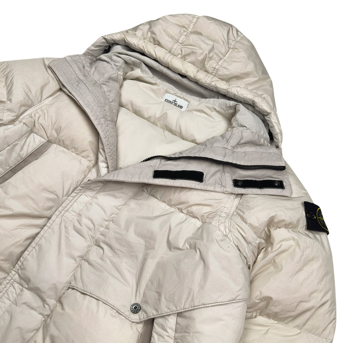 A/W 23 Stone Island Crinkle Reps NY Down Long Puffer Jacket - Cream