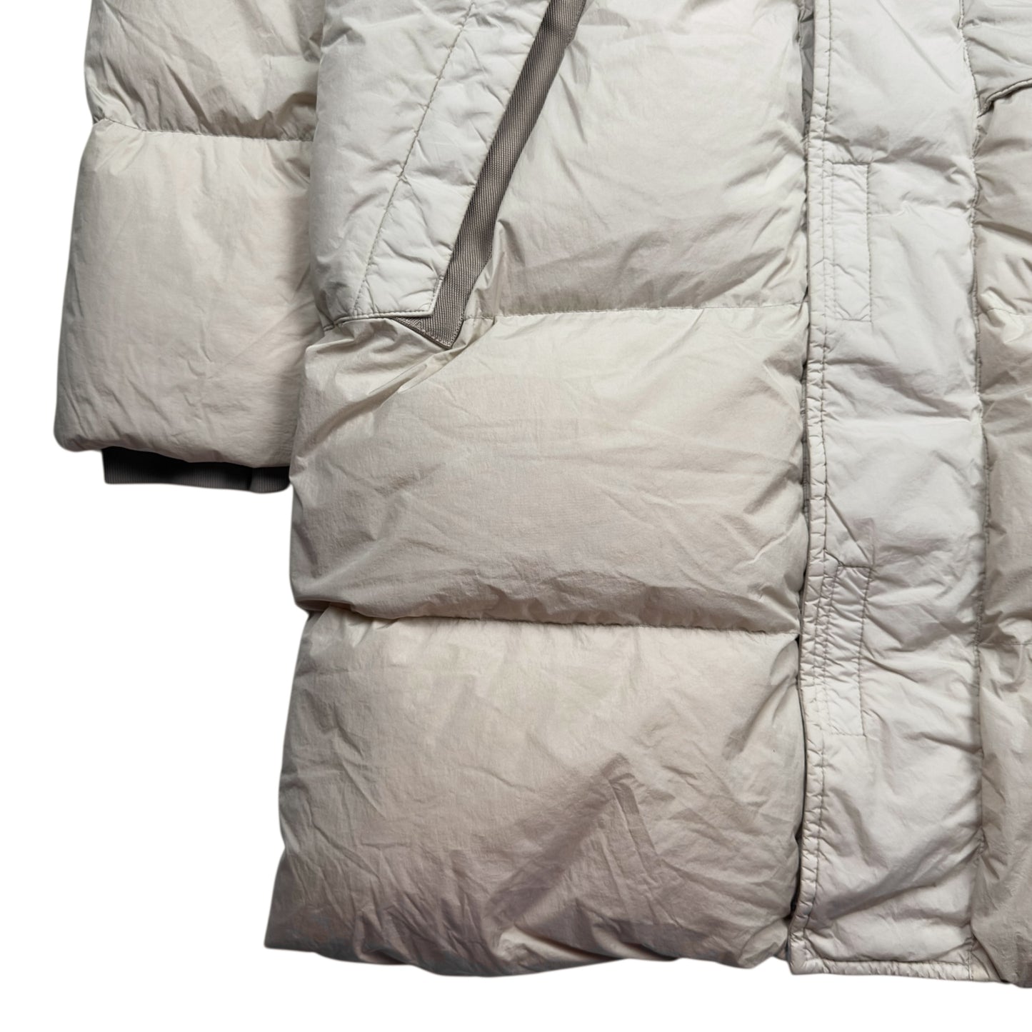 A/W 23 Stone Island Crinkle Reps NY Down Long Puffer Jacket - Cream