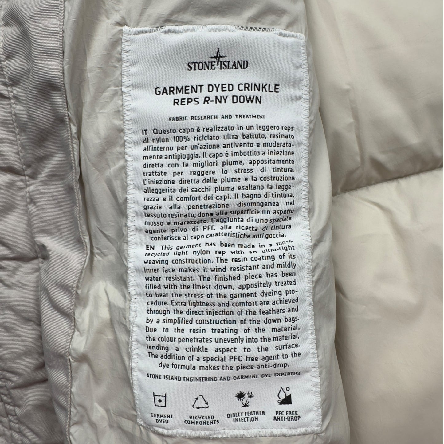 A/W 23 Stone Island Crinkle Reps NY Down Long Puffer Jacket - Cream