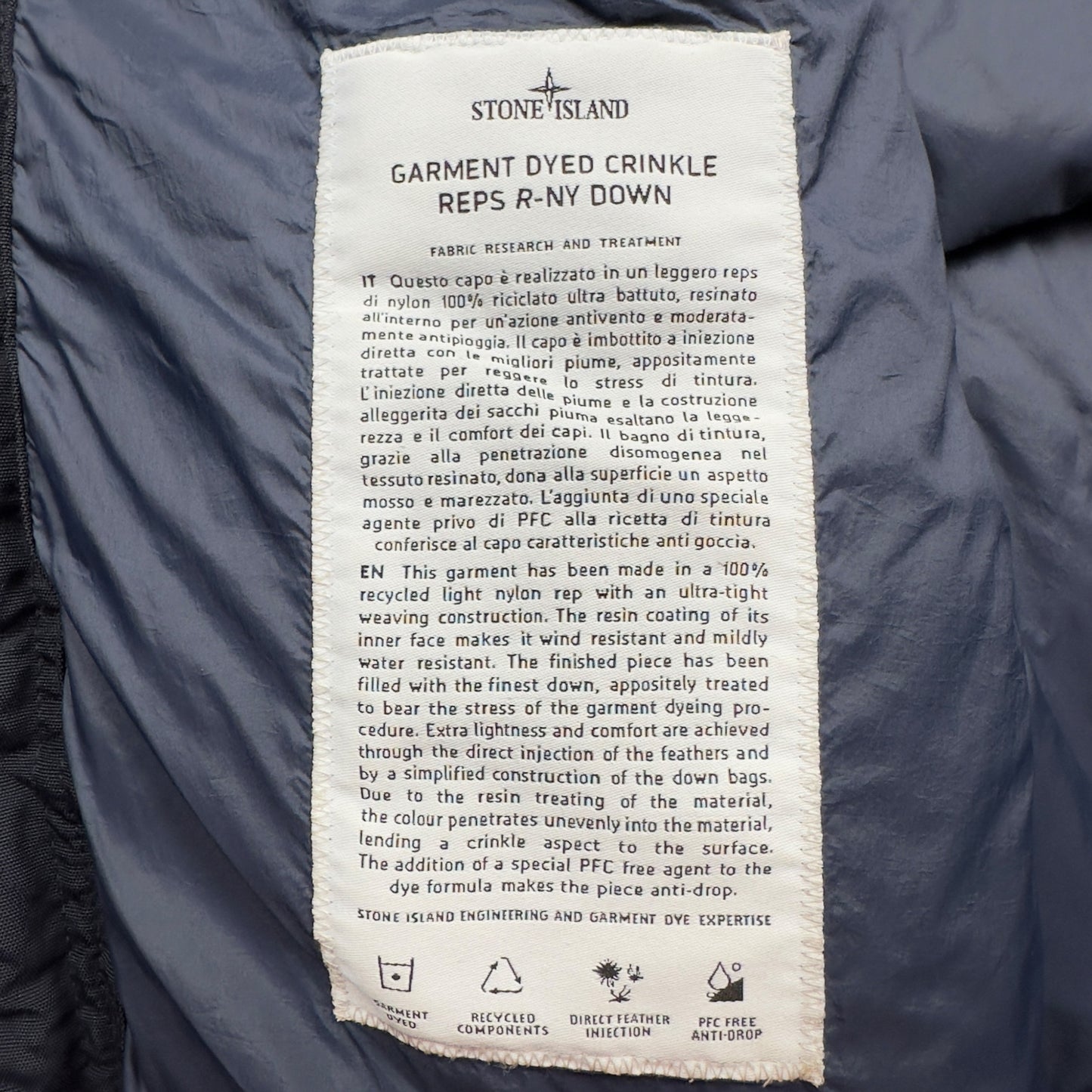 A/W 22 Stone Island Crinkle Reps NY Down Long Puffer Jacket - Navy