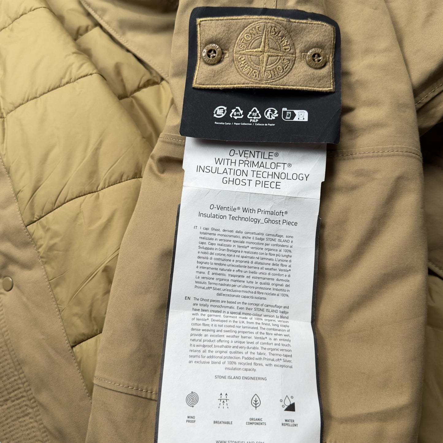 A/W 23 Stone Island O-Ventile Ghost Primaloft Parka Jacket - Tan