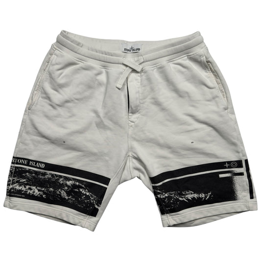 S/S 20 Stone Island Graphic Print "DRONE FOUR" Shorts - White