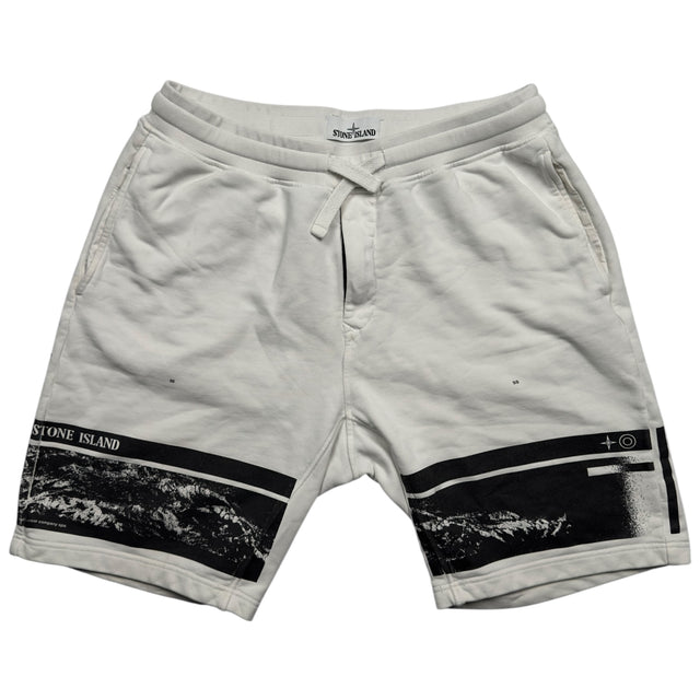 S/S 20 Stone Island Graphic Print "DRONE FOUR" Shorts - White
