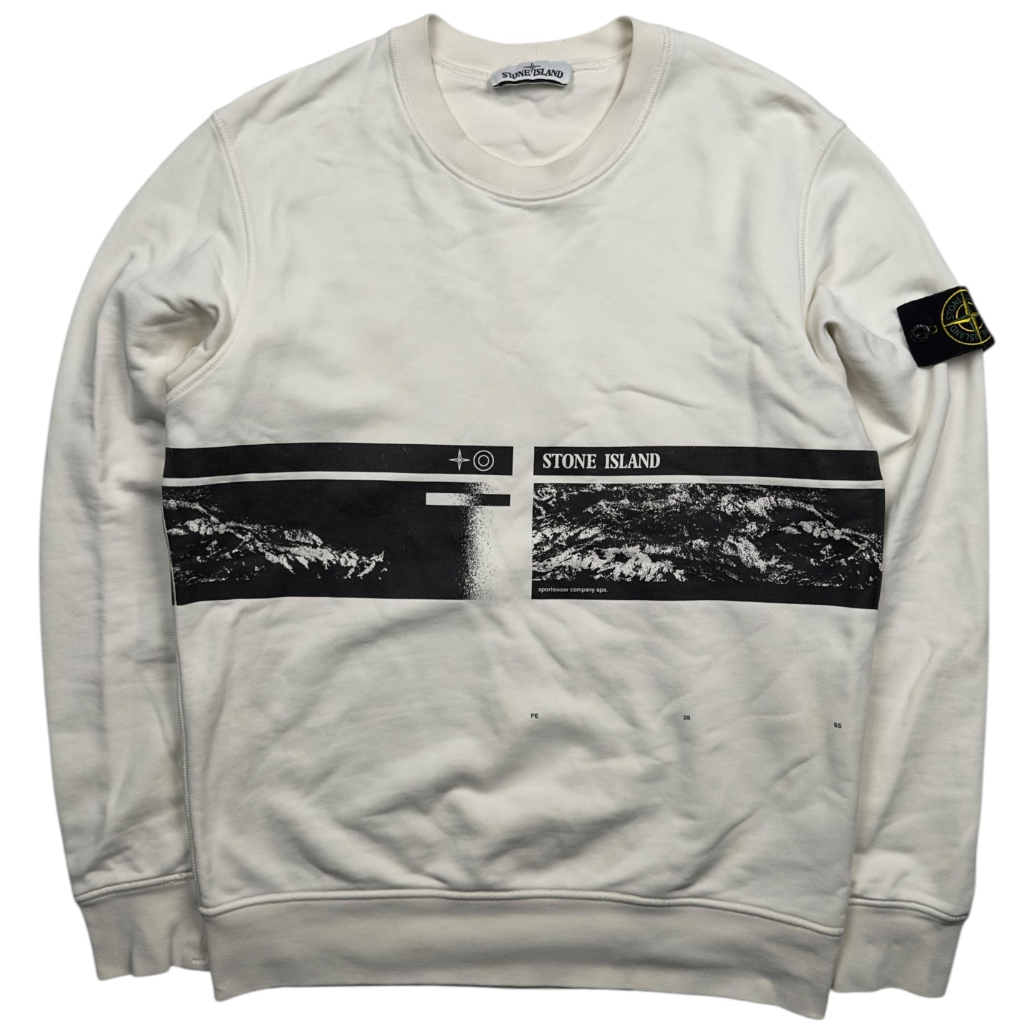 S/S 20 Stone Island "Drone Three" Printed Sweater - White
