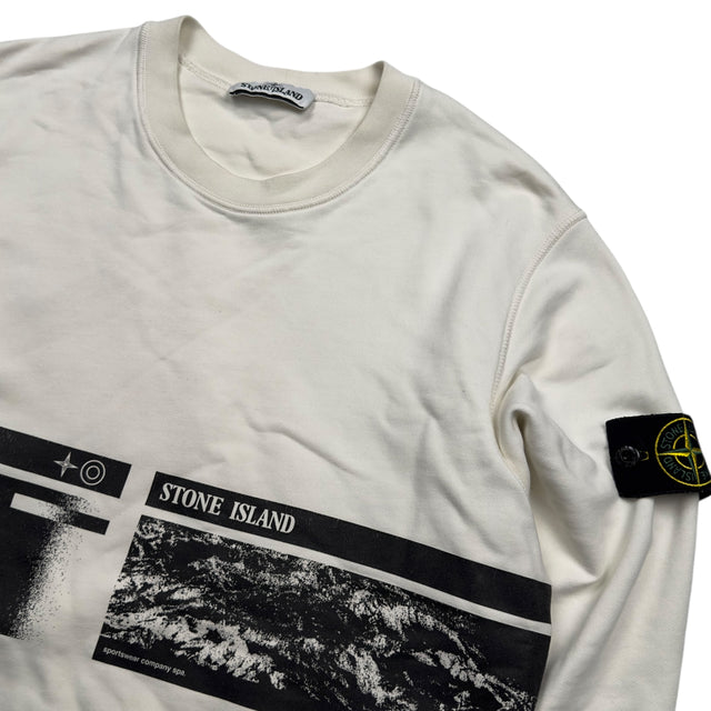 S/S 20 Stone Island "Drone Three" Printed Sweater - White