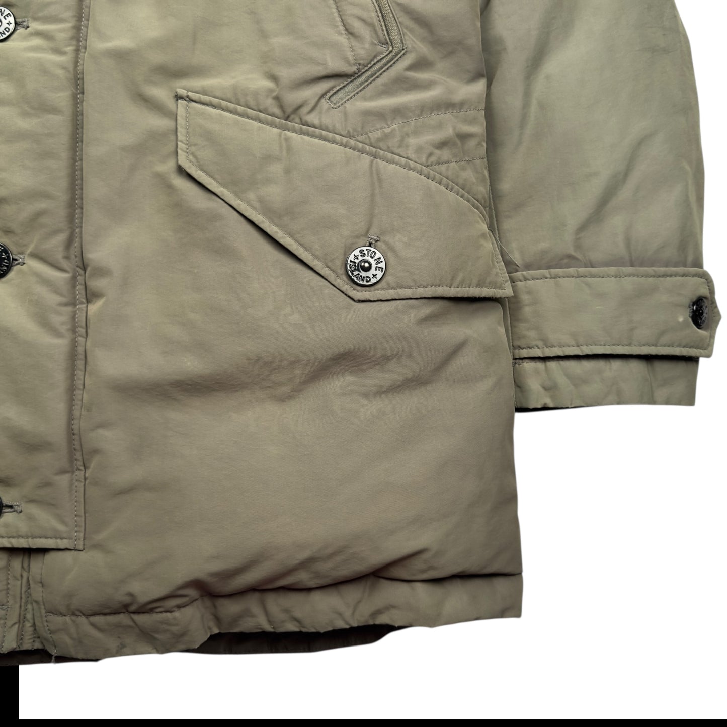 A/W 16 Stone Island Micro Reps Down Fur Trimmed Puffer Parka Jacket - Olive Green