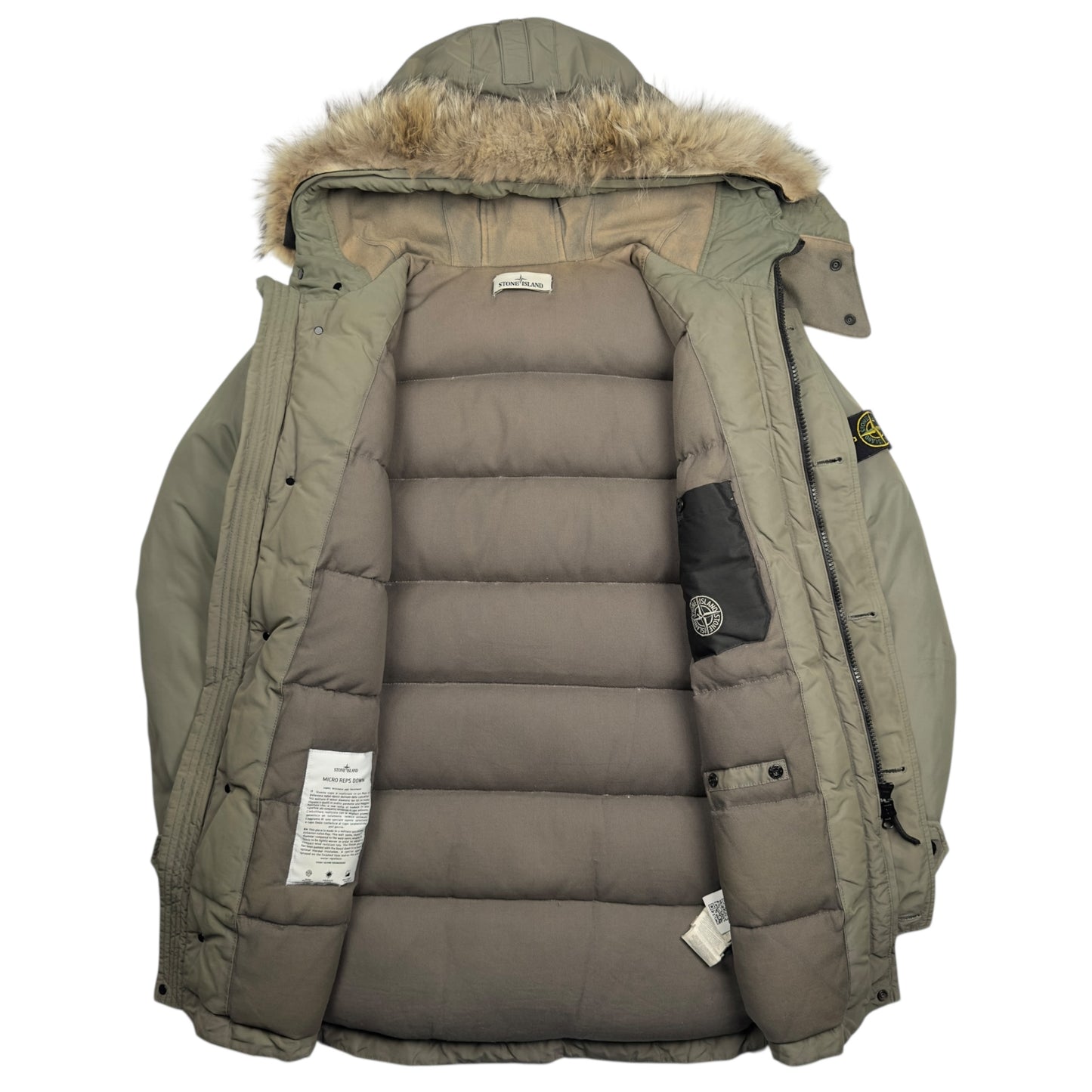 A/W 16 Stone Island Micro Reps Down Fur Trimmed Puffer Parka Jacket - Olive Green