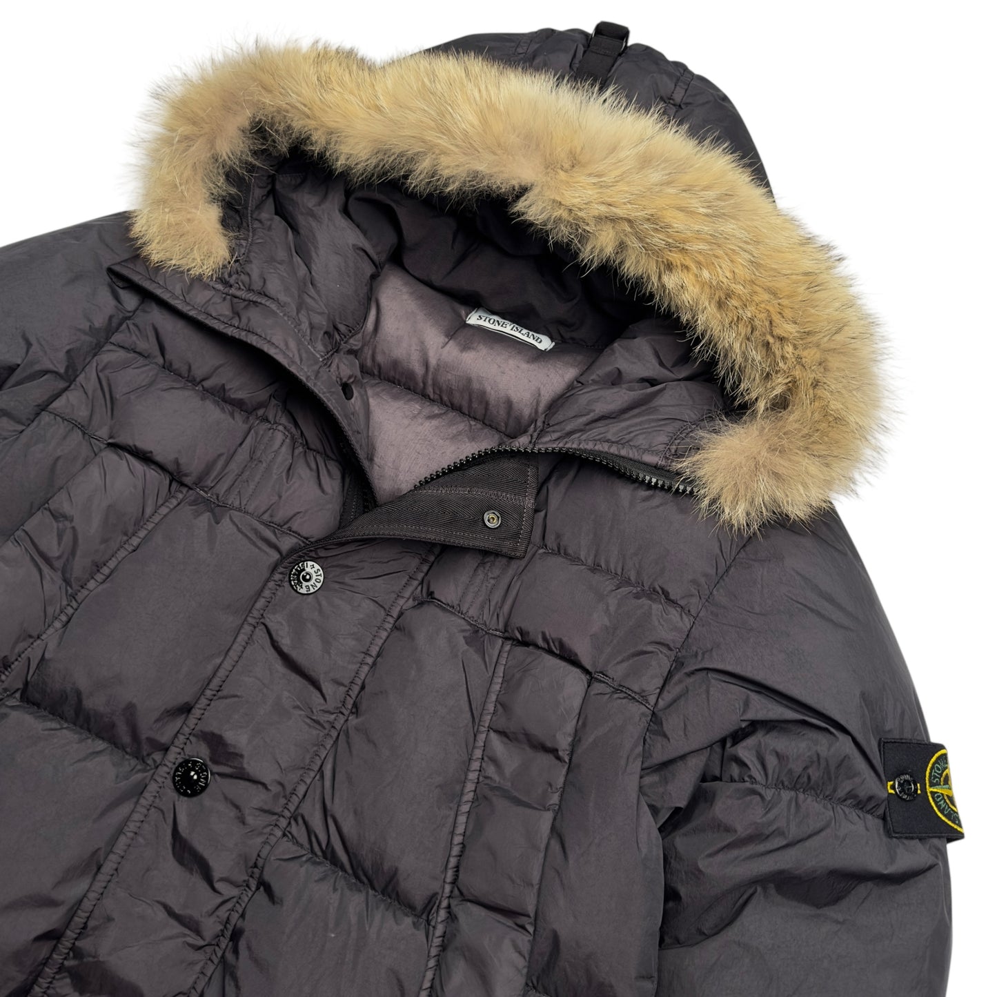 A/W 14 Stone Island Crinkle Reps NY Down Real Fur Hood Puffer Jacket - Black