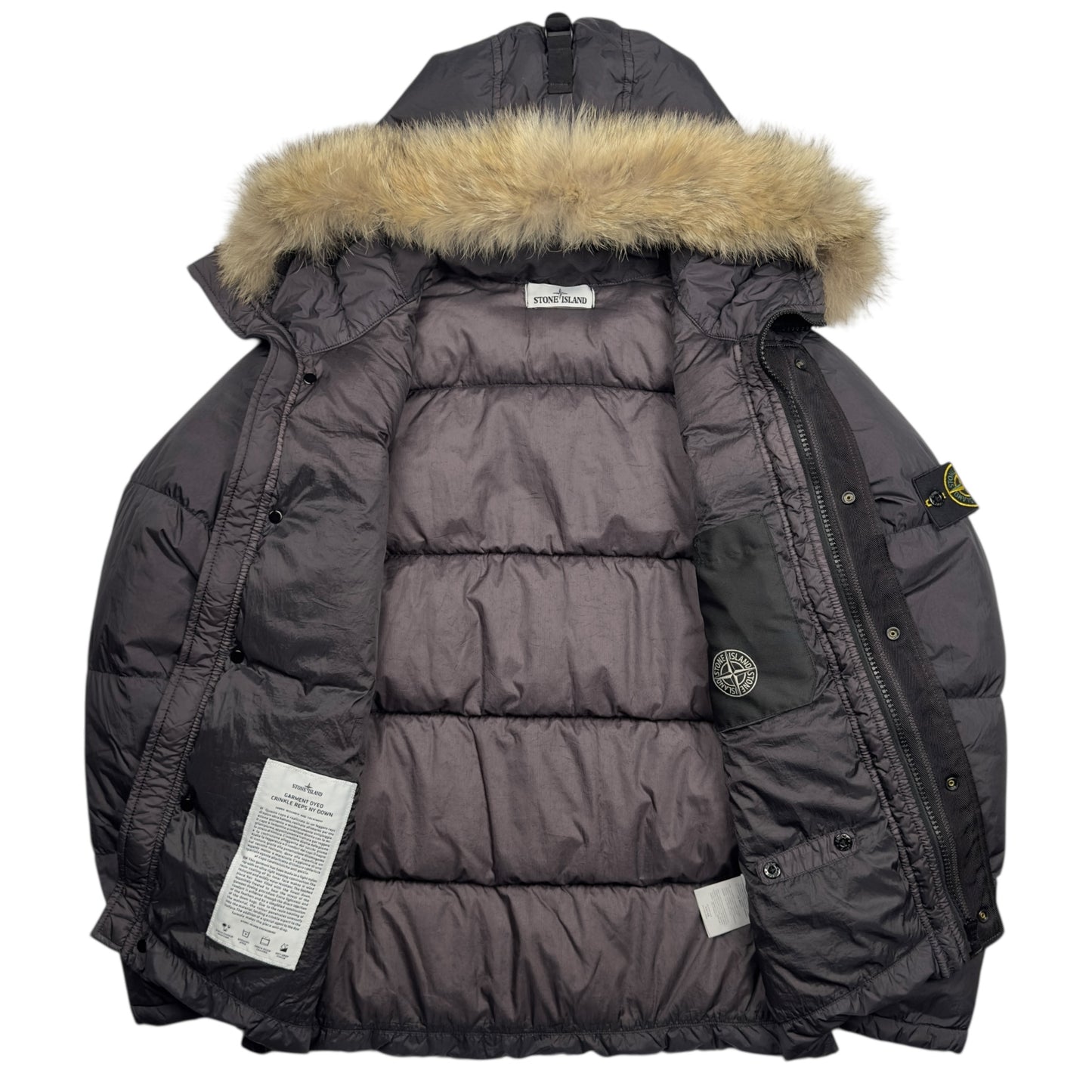 A/W 14 Stone Island Crinkle Reps NY Down Real Fur Hood Puffer Jacket - Black