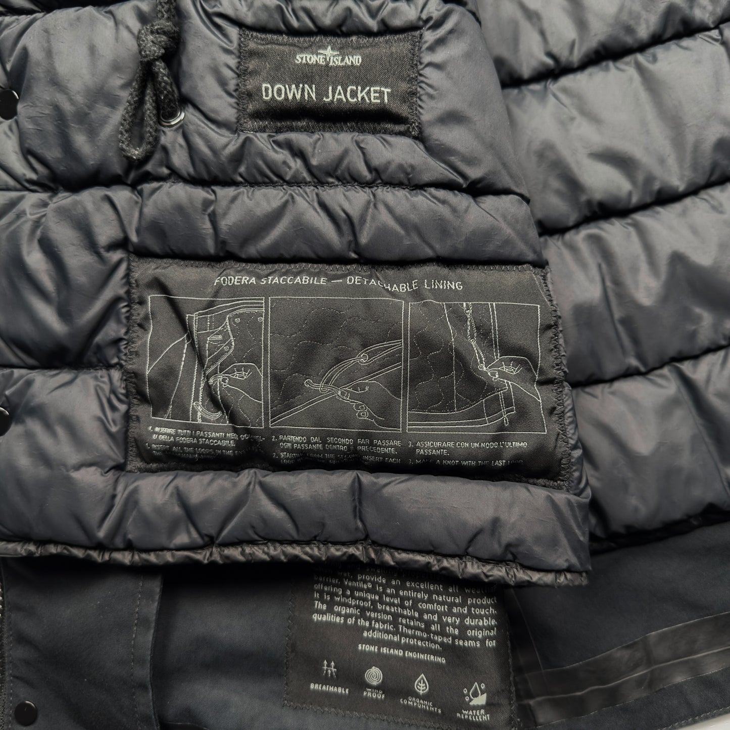 A/W 22 Stone Island O-Ventile Ghost Dutch Rope Down Jacket - Black