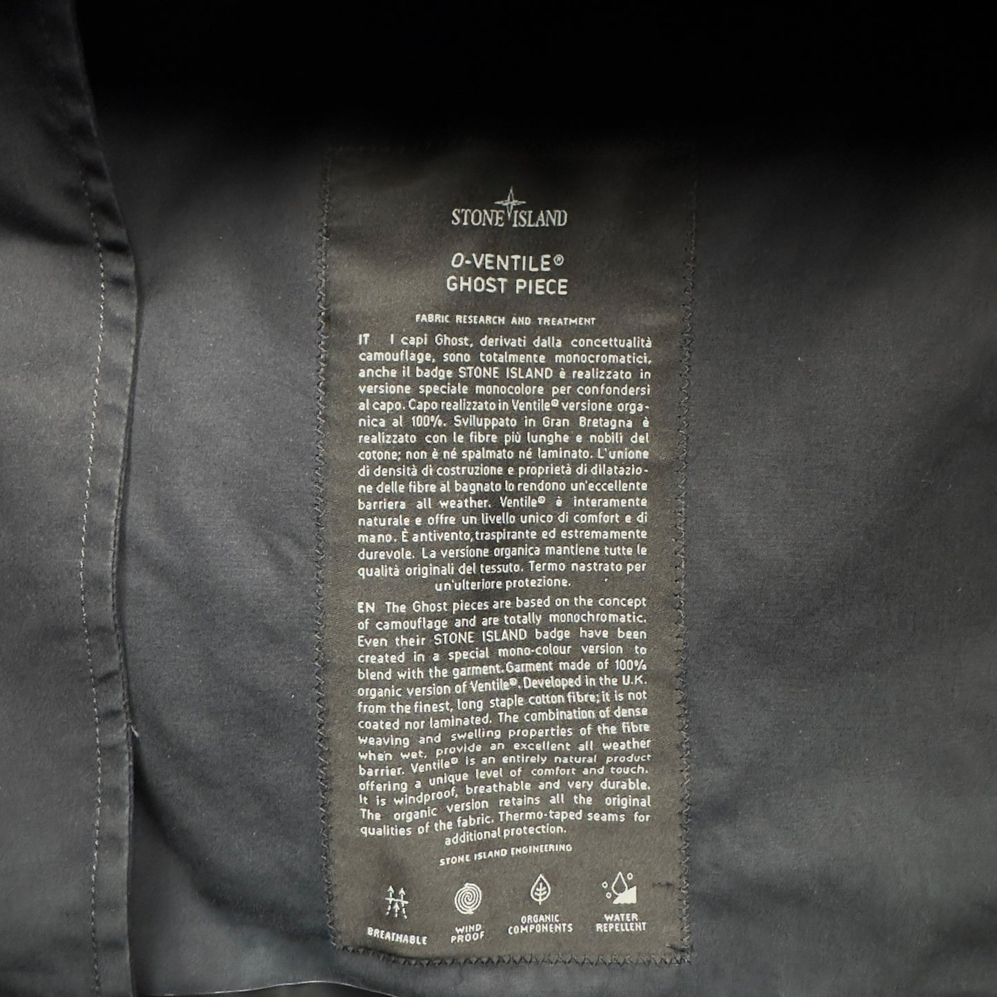 A/W 22 Stone Island O-Ventile Ghost Dutch Rope Down Jacket - Black