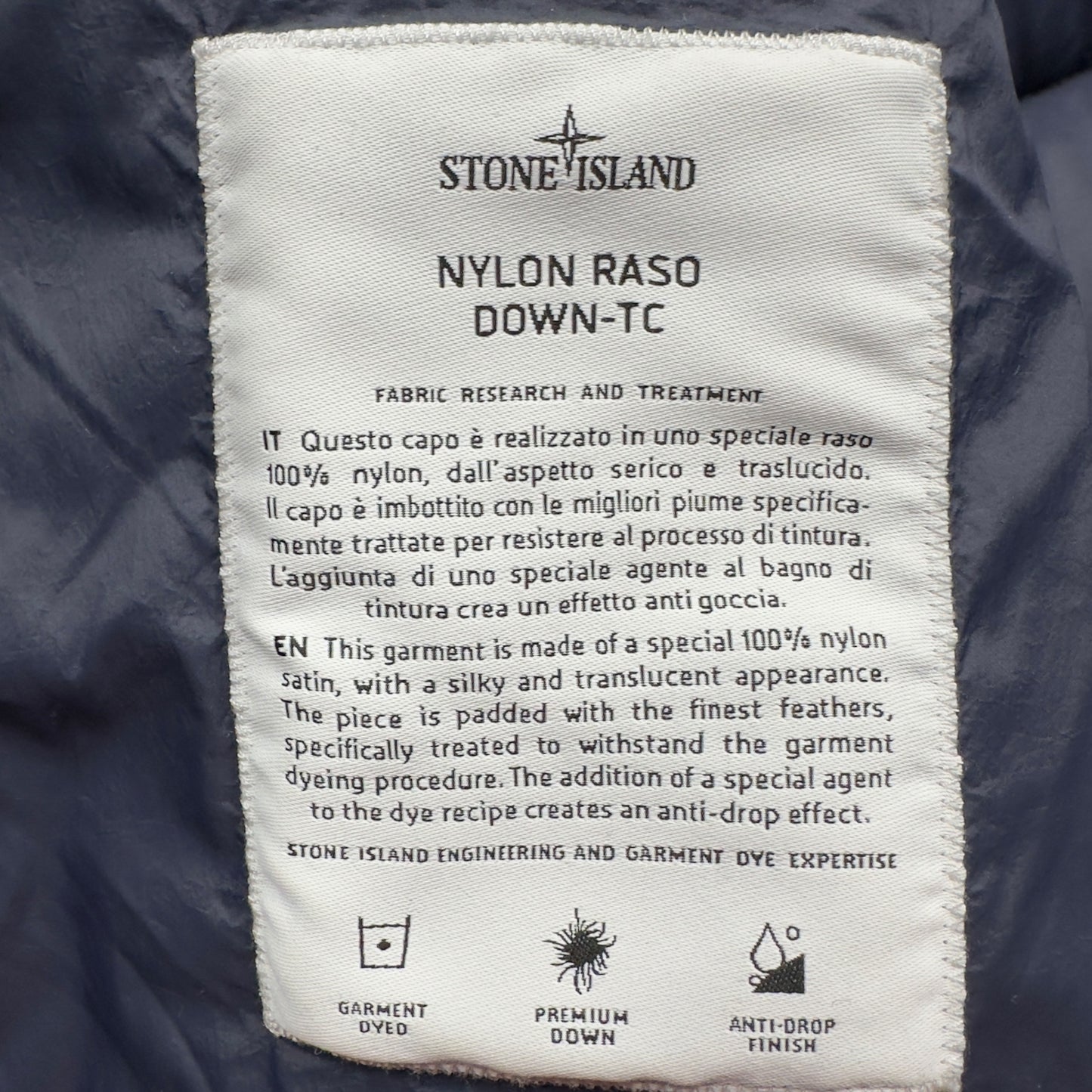A/W 21 Stone Island Nylon Raso TC Down Jacket - Navy