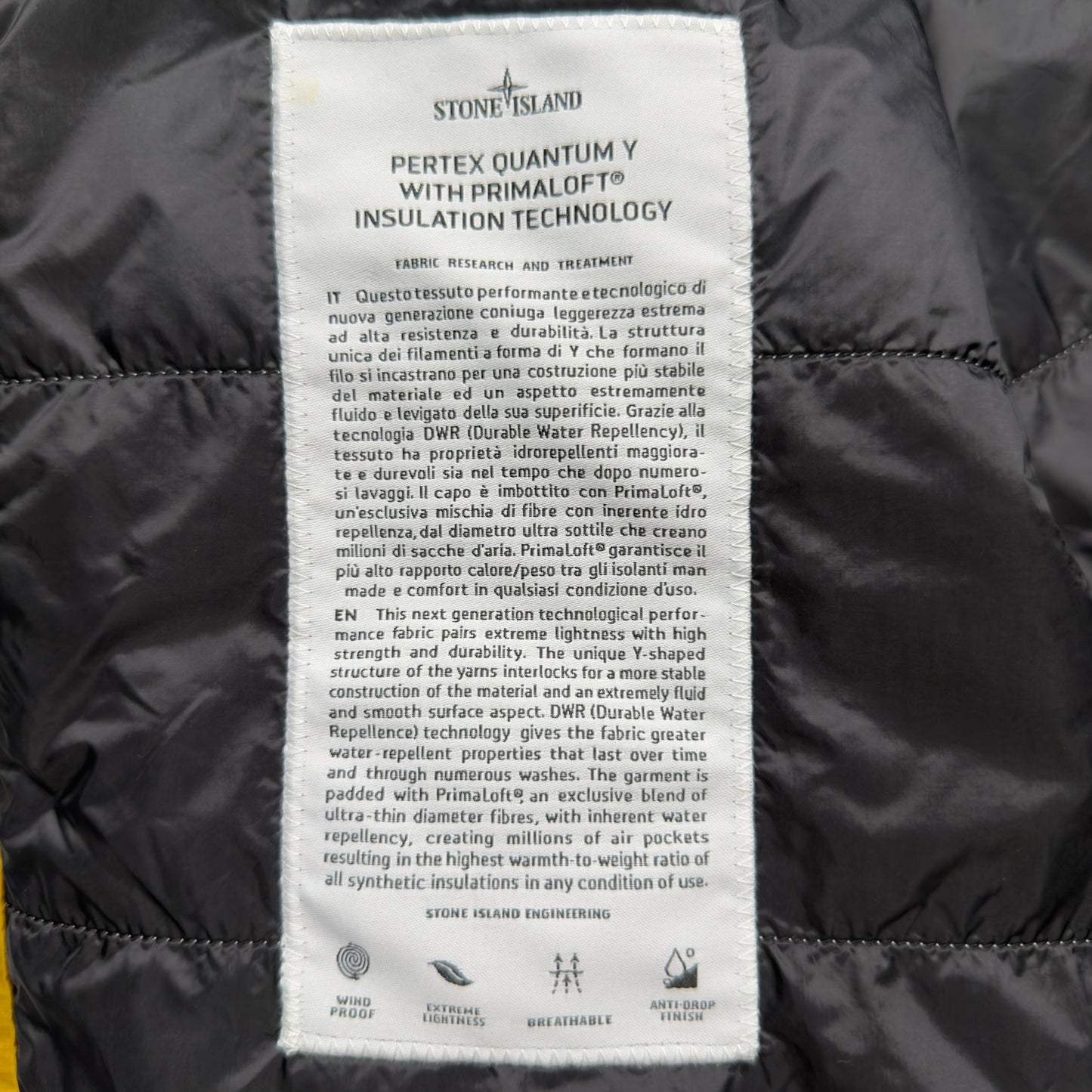 A/W 18 Stone Island Pertex Quantum Y With Primaloft Insulation Jacket - Yellow