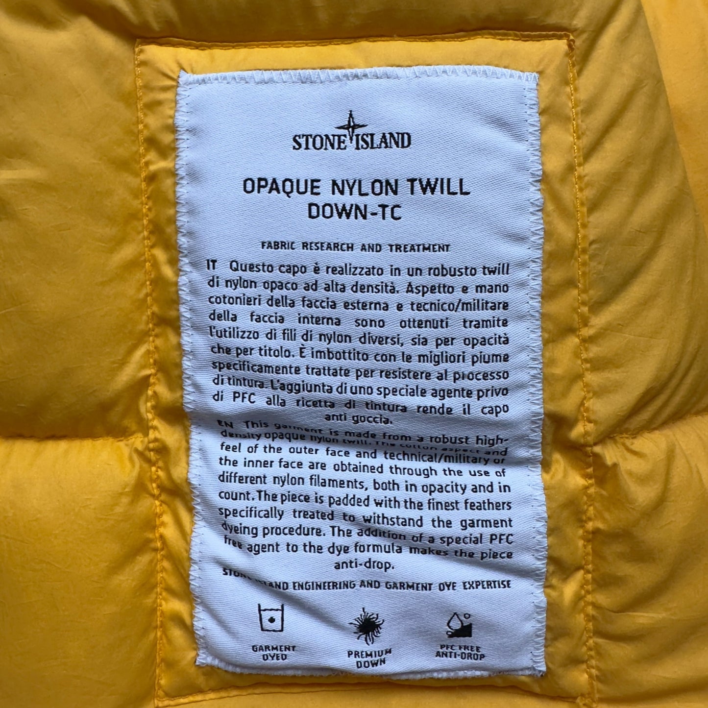 A/W 22 Stone Island Opaque Nylon Twill Down-TC Balaclava Puffer Jacket - Yellow