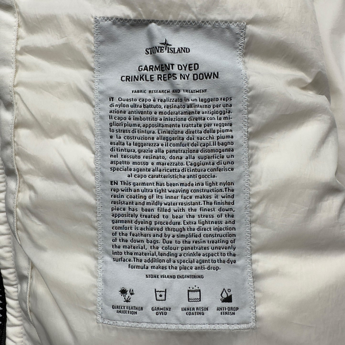A/W 19 Stone Island Crinkle Reps NY Down Puffer Jacket - White