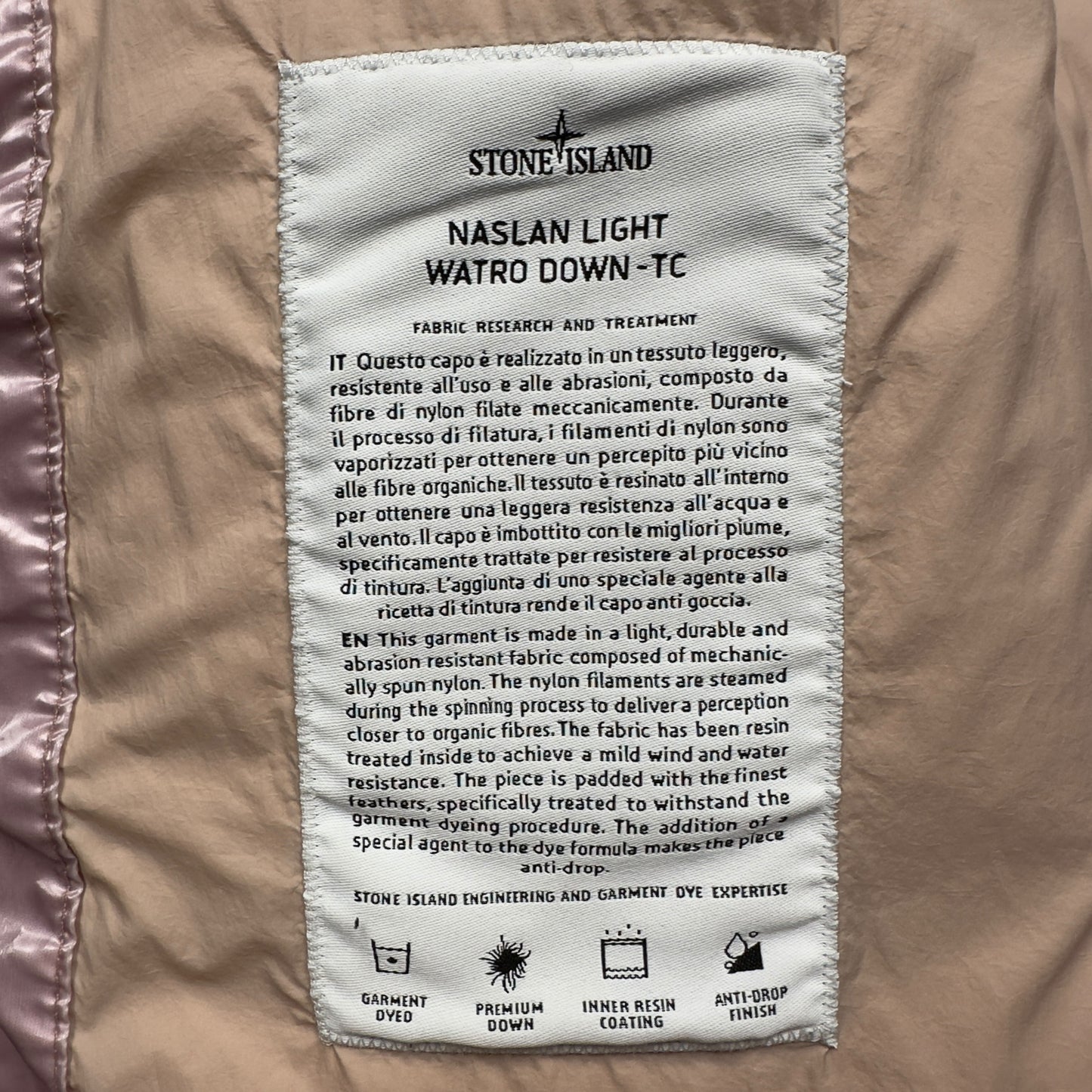 A/W 22 Stone Island Naslan Light Watro Down TC - Dusty Pink