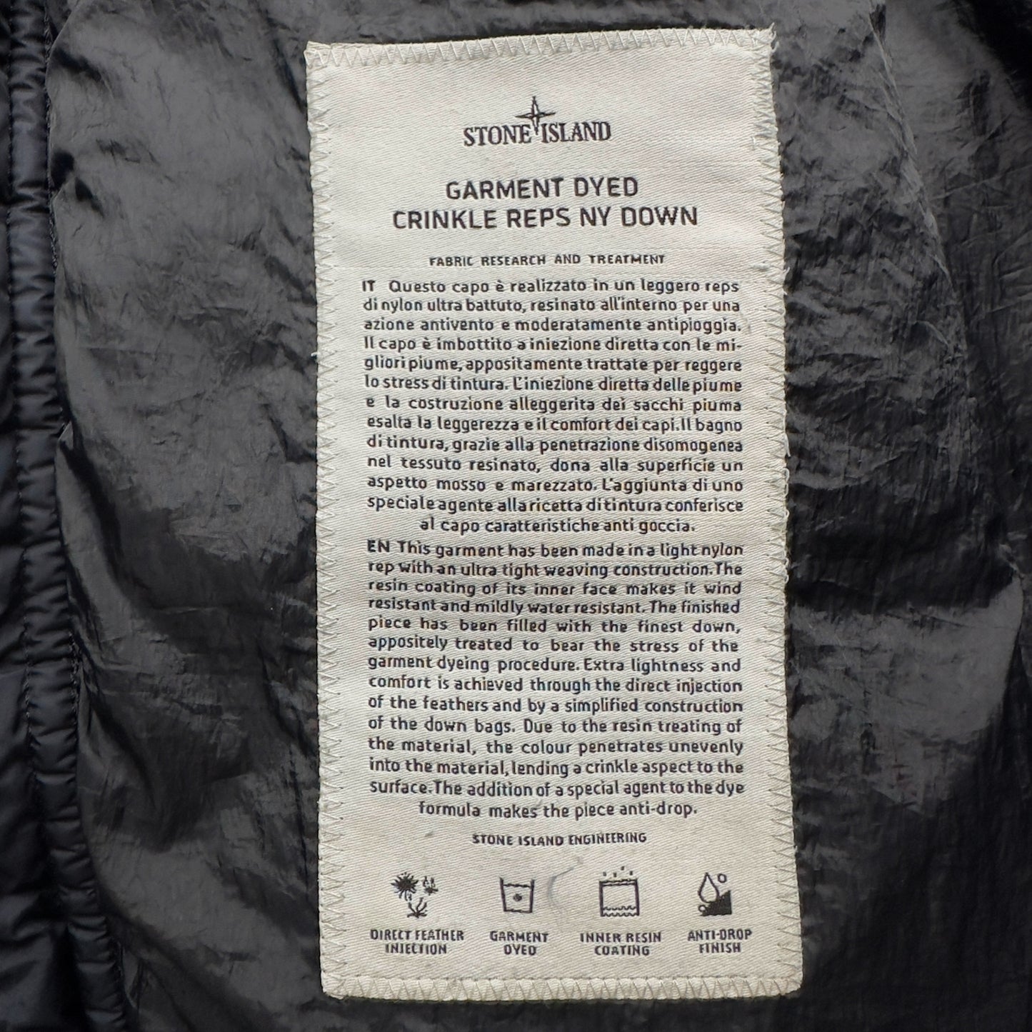 A/W 14 Stone Island Crinkle Reps Down Puffer Parka Jacket - Navy